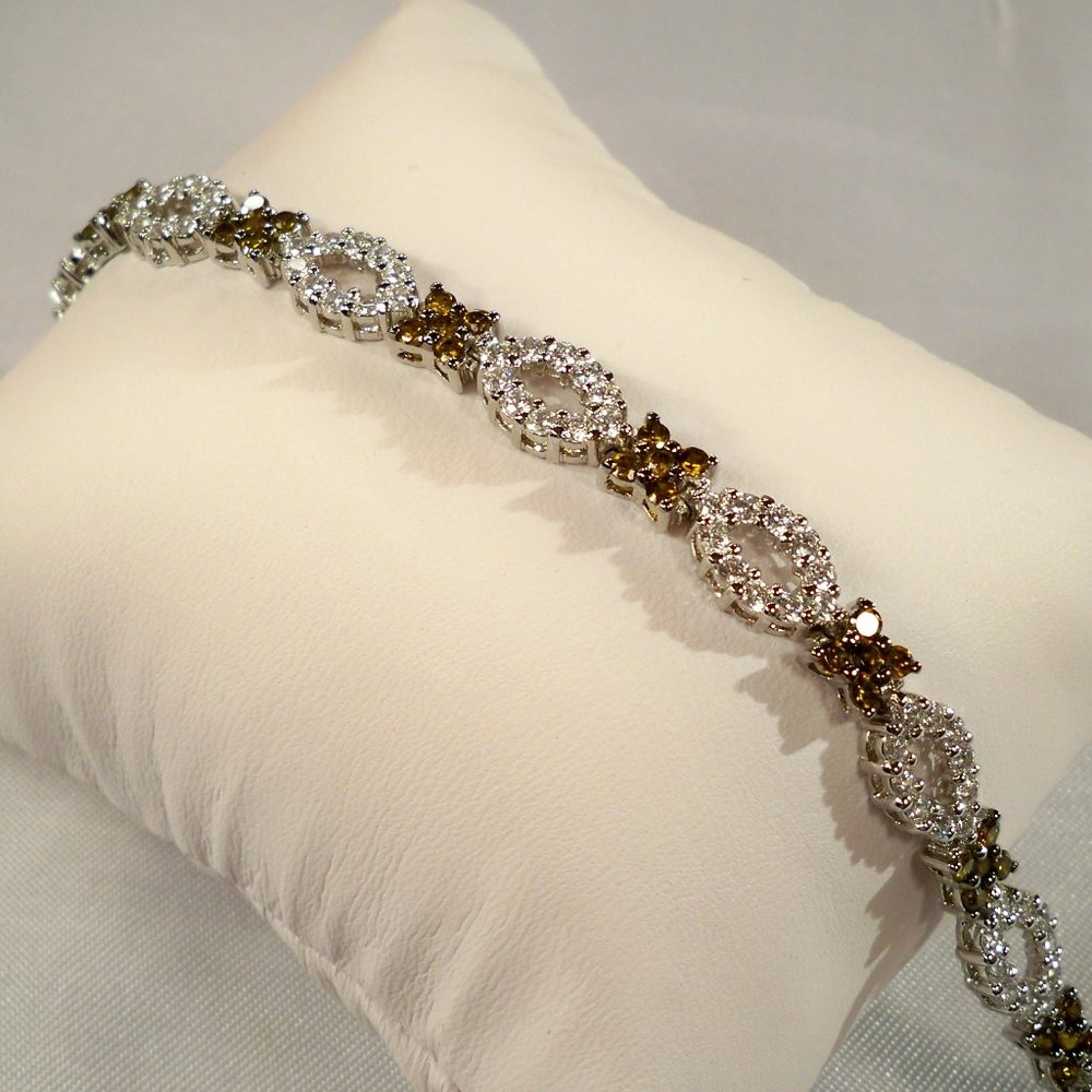 NEW Champagne Cubic Zirconias Silver Vintage DESIGNER Bracelet